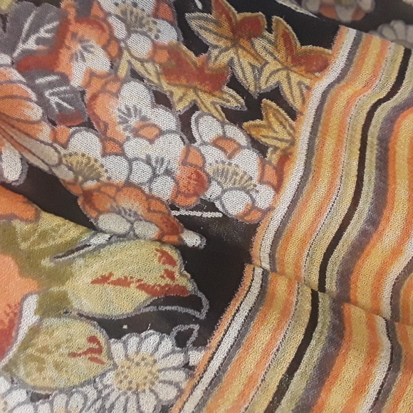 Angie boho gorgeous floral semi-sheer stripe tunic top tie back bell sleeve sz S - Picture 15 of 17